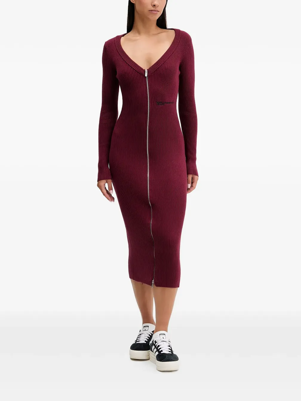 karl lagerfeld midi dress Women's Satin Signature Floral Hi-Low Utility Midi Dress | Bisque Black