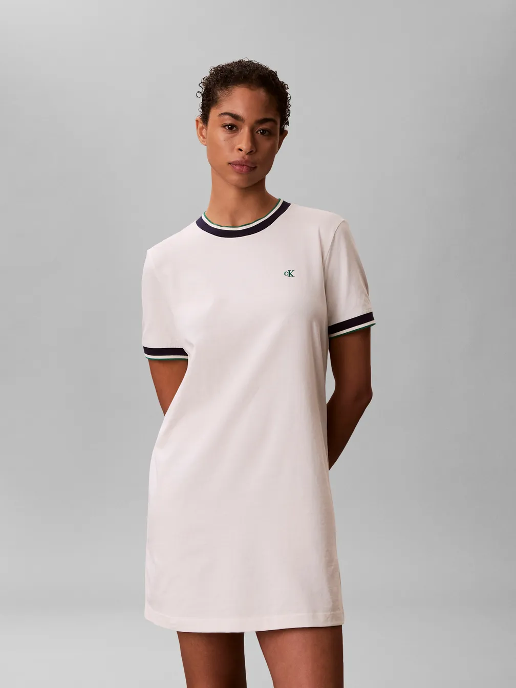 Buy: Women Dress CALVIN KLEIN JEANS Ss Ctn Monogram Stripe Trim Mini White  from Podiumriga.lv online shop. Delivery, price, credit | LV047F248GYAS