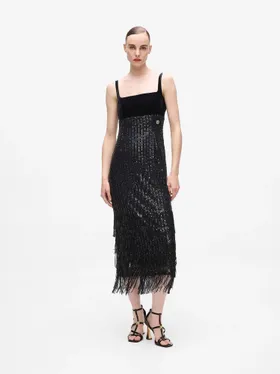 Kleita KARL LAGERFELD Sequins Fringe Dress | A4W13043