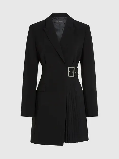 Karl Lagerfeld Paris Button Up Collared Belted Shirt Dress in Gray